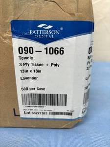 lot 38 image: 2 Cases (500 each per case) NEW Patterson Dental 090-1066 13 x 18 3-Ply Tissue  Poly Towels - Lavender