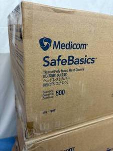 lot 43 image: 3 Cases (500 each per case) NEW Medicom 3017 SafeBasics Tissue Poly Head Rest Covers - White