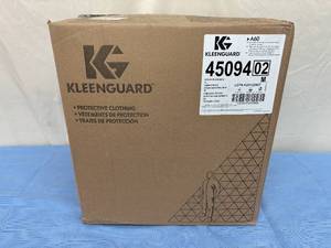 lot 56 image: MSRP $350  1 Case (24 each) NEW Kleenguard 45094&nbspBlood and Chemical Splash Protection Hooded & Booted Denim Coveralls - Size XL Blue
