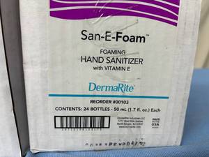 lot 67 image: 2 Cases (24 each) NEW DermaRite 00103 50 mL San-E-Foam Foaming Hand Sanitizer with Vitamin E 
