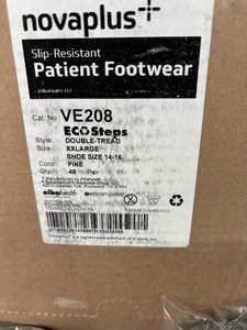 lot 71 image: 1 Case (48 pairs) NEW Novaplus VE208 EcoSteps Single-Use Double-Tread Slip-Resistant Patient Footwear - Size XXLarge 14-16 Pine