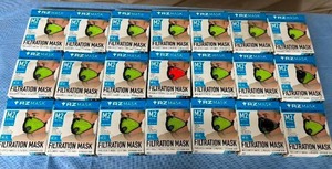 lot 87 image: MSRP $800  Lot of 21 Boxes NEW RZ Mask M2 Mesh Material Reusable Durable Moisture Wicking Replaceable Filter Latex and BPA Free Air Filtration Masks - Comes With Mask, 2 Filters & Storage Bag