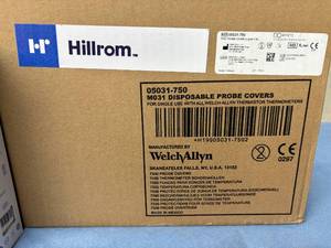 lot 94 image: MSRP $450  1 Case (7500 each) NEW Hillrom WelchAllyn 05031-750 M031 Single-Use Disposable Probe Covers Clear