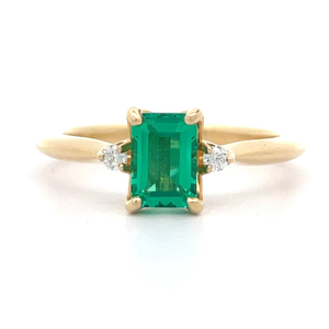 Natural Emerald & Diamond Three-Stone Tulip Ring in 14k Yellow Gold $2,250 Retail VIDEO