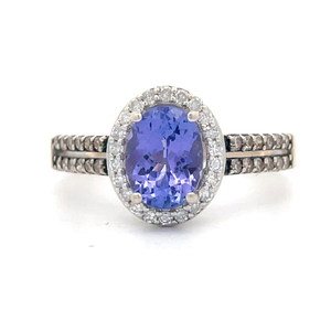 Tanzanite, Fancy Brown & White Natural Diamond Oval Halo Ring in 14k White Gold $2,550 Retail VIDEO
