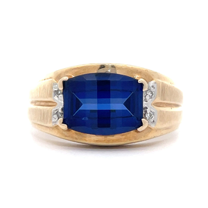 Mens Fancy Blue Sapphire & Natural Diamond Grooved Ring in Yellow Gold $2,262 Retail VIDEO