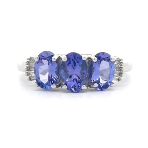 Three-Stone Fine Quality Tanzanite & Natural Diamond Estate Ring in 18k White Gold $2,199 Retail VIDEO