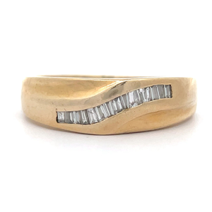 Gents Curved Channel Baguette Diamond Beveled Wedding Ring in 14k Yellow Gold $1,279 Retail