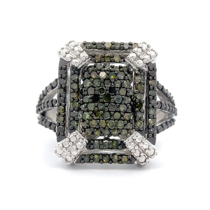 1 Carat Fancy Black & White Diamond Rectangular Split Shank Ring $1,999 Retail VIDEO