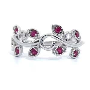 Ruby Leaves Vine & Trellis Garden Ring in White Gold $1,499 Retail VIDEO