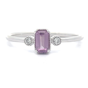 Emerald Cut Amethyst & Diamond Petite Three-Stone Stacker Ring in White Gold $1,249 Retail VIDEO