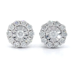 1 Carat Diamond Round Cluster Stud Earrings in White Gold $1,829 Retail VIDEO