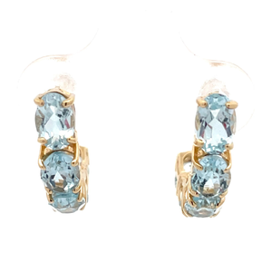 Aqua Blue Open J-Hoop Earrings in 14k Yellow Gold $1,299 Retail VIDEO