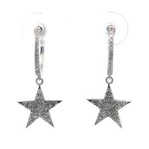Natural Diamond Lucky Star Dangle Hoop Earrings in White Gold $1,159 Retail VIDEO