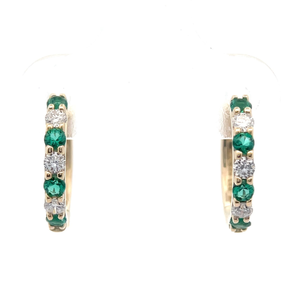 Emerald & Diamond Round Hoop Earrings in Yellow Gold $805 Retail VIDEO