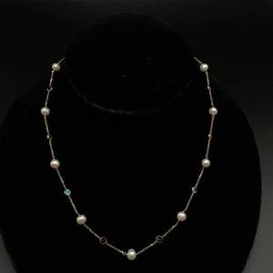 White Pearl, Amethyst, Peridot, Topaz & Garnet 18 Station Necklace in 14k Yellow Gold $1,725 Retail