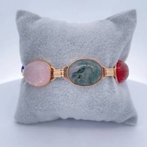 Vintage Egyptian Revival Scarab Oval Chalcedony & Quartz Estate Bracelet in 14k Yellow Gold $1,850 Retail VIDEO