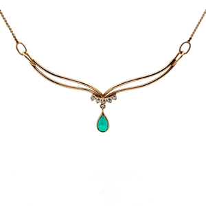 Emerald & Natural Diamond Chevron Wire Estate Necklace in 14k Yellow Gold $1,865 Retail