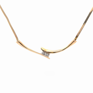 Natural Diamond Curved Double Bar Herringbone Estate Necklace in Yellow Gold $1,299 Retail