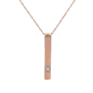Natural Diamond Solitaire Vertical Bar Pendant & Chain Necklace in Rose Gold