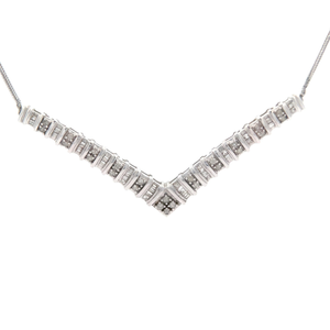 Natural Diamond Channel Bar Chevron Pendant Necklace in White Gold $1,470 Retail