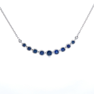 Blue Sapphire Curved Pendant Necklace in 14k White Gold $1,240 Retail