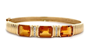 Extra Large Channel Citrine & Diamond Retro Bangle Bracelet in 19 Grams of 14k Yellow Gold $4,260 Retail VIDEO