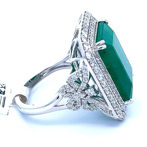 LARGE 19.69 Carat Emerald & Natural Diamond Double Halo Openwork Garden Ring in Platinum $53,260 Appraisal Included VIDEO