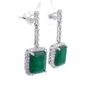 8.34 Carat Emerald & Natural Diamond Linear Dangle Drop Earrings in 18k White Gold - $24,892 Appraisal Included VIDEO