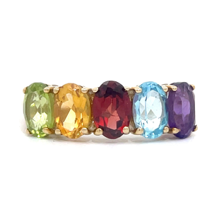 lot 14 image: Peridot, Citrine, Blue Topaz & Garnet Ring in Yellow Gold VIDEO