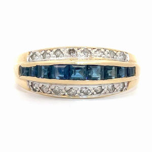 lot 17 image: Square Blue Sapphire & Diamond Triple Row Ring in 14k Yellow Gold VIDEO