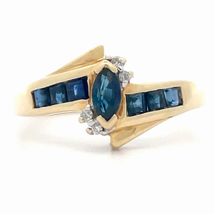 lot 20 image: Blue Sapphire & Diamond Zig-Zag Channel Ring in 14k Yellow Gold
