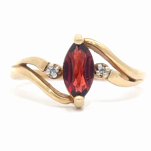 lot 21 image: Marquise Garnet & Diamond Curved Split Shank Ring in Yellow Gold VIDEO