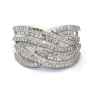 lot 29 image: 0.50 Carat Diamond Baguette & Round Multiple Channel Wave Ring in White Gold VIDEO