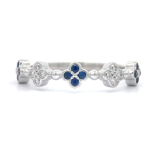lot 33 image: 0.25 Carat Blue Sapphire & Diamond Four-Leaf Clover Stack Ring in 14k White Gold VIDEO