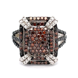 lot 35 image: 1 Carat Fancy Red, Black & White Diamond Pave Statement Ring VIDEO