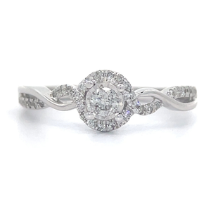 lot 38 image: 0.25 Carat Diamond Halo Cluster Entwined Twisted Vine Ring in White Gold $1,449 Retail VIDEO