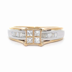 lot 39 image: 14 Carat Princess Diamond Four-Stone Baguette Ring in Two-Tone Gold $1,250 Retail VIDEO
