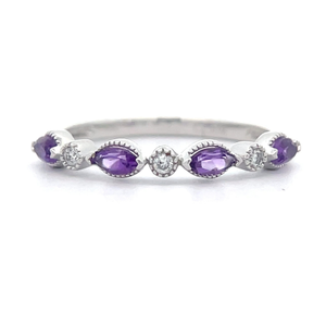 lot 43 image: Amethyst & Diamond Stack Ring in White Gold $1,665 Retail VIDEO