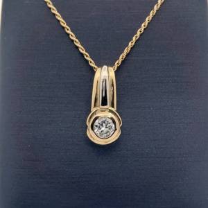 lot 8 image: Old European Cut Diamond Solitaire Pendant Necklace in 14k Yellow Gold $1,890 Retail