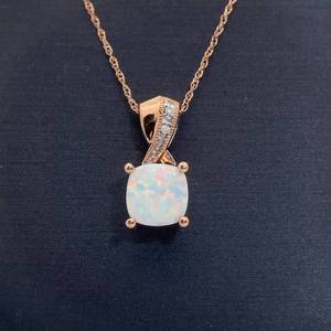 lot 34 image: Diamond Pave White Opal Pendant Necklace in Rose Gold
