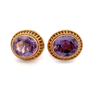 lot 2 image: Vintage Large Alexandrite Solitaire Stud Earrings in 18k Yellow Gold VIDEO $2,100 Retail