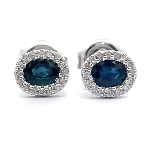 lot 27 image: 0.52 Carat Blue Sapphire & Diamond Oval Halo Stud Earrings in 14k White Gold VIDEO