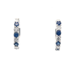lot 28 image: Blue Sapphire & Diamond Huggie Hoop Earrings in White Gold
