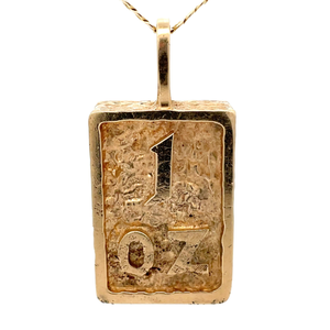 lot 3 image: 1 OZ Rectangular Gold Bar Hammered Pendant in 14k Yellow Gold $4,250 Retail