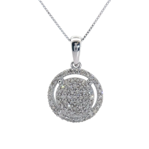 lot 32 image: 0.50ct Diamond Round Halo Cluster Eternity Circle Pendant Necklace in White Gold