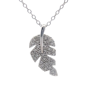 lot 49 image: NEW Diamond Pave Plant Leaf Pendant Necklace $899 Retail
