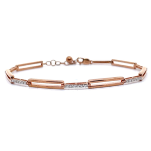 lot 50 image: Diamond Bar Paperclip Link Bracelet in Rose Gold VIDEO