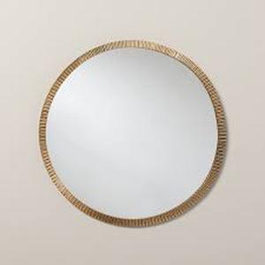 lot 9 image: Pleated Brass Round Wall Mirror Antique Finish - Hearth & Hand with Magnolia 20