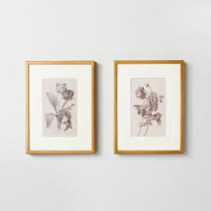 lot 36 image: 6x8 Floral Sketch Framed Wall Art CreamGray (Set of 2) - Hearth & Hand with Magnolia